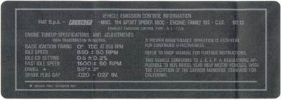 1975 Fiat Spider Emission Sticker - (SKU 81-7375)