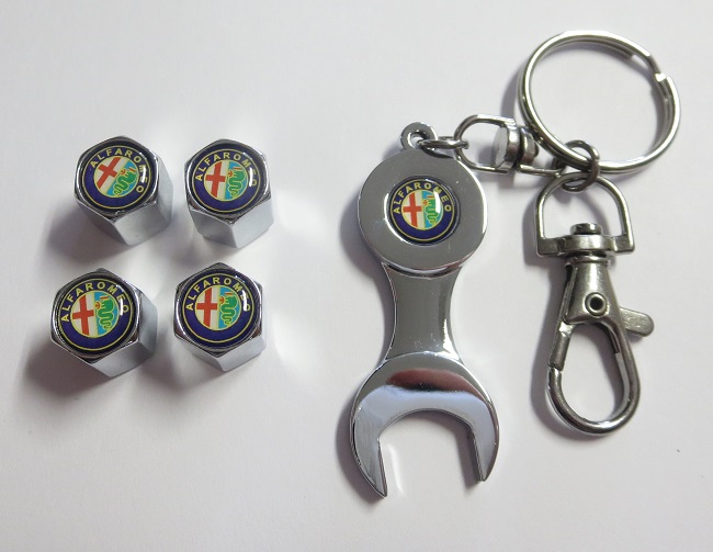 Alfa Valve Stem Caps & Key Ring - (SKU 95-0805)
