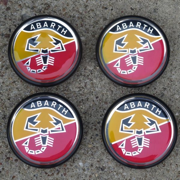 43mm Abarth Red/Yellow Center Cap, Set of 4 (SKU 850326) Vick